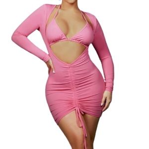 Bubblegum pink 2 Piece Solid Bra & Cut Out Drawstring Dress size 6